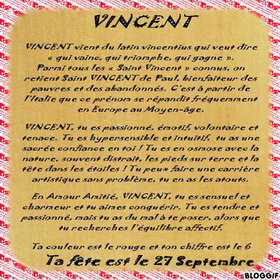 Signification du prénom Vincent.